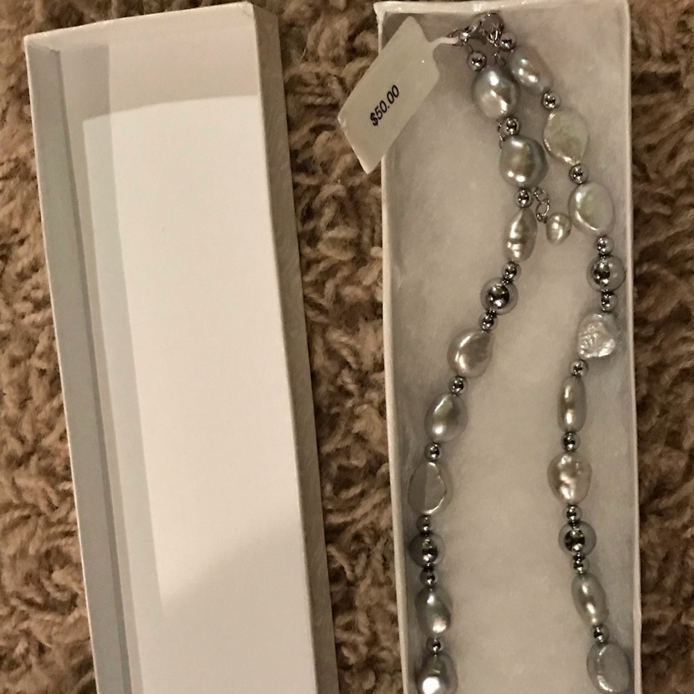 Freshwater cultured silver pearl necklace